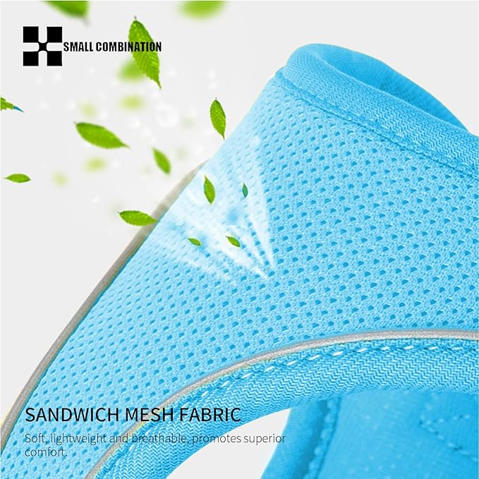 Adjustable Dog Harness with Leash, Reflective Mesh, No-Pull Design，Matching Lead Rope (SkyBlue, XS)