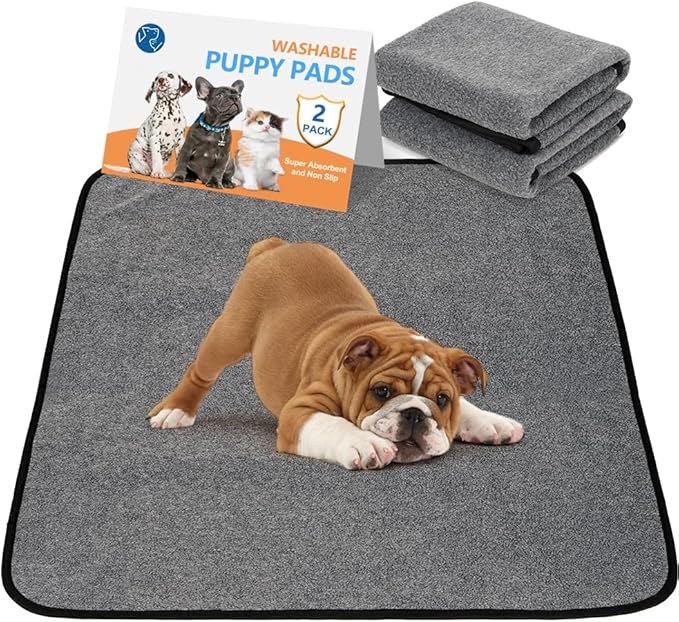 Washable Pee Pads for Dogs 2 Pack Reusable Puppy Pads Waterproof Pet Training Pads, Non-Slip Dog Mats Fast Absorbent Whelping Pads for Playpen, Potty, Crate, Bed, 32" x 35"