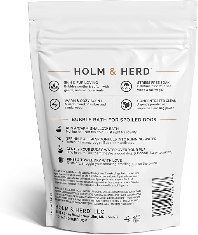 Dog Bubble Bath Shampoo Alternative – Smooth Amber Sandalwood Scent, Oatmeal & Honey Natural Pet Spa Soak, Gentle Puppy Wash, Dog Gift - 12 Baths (Amber Sandalwood)