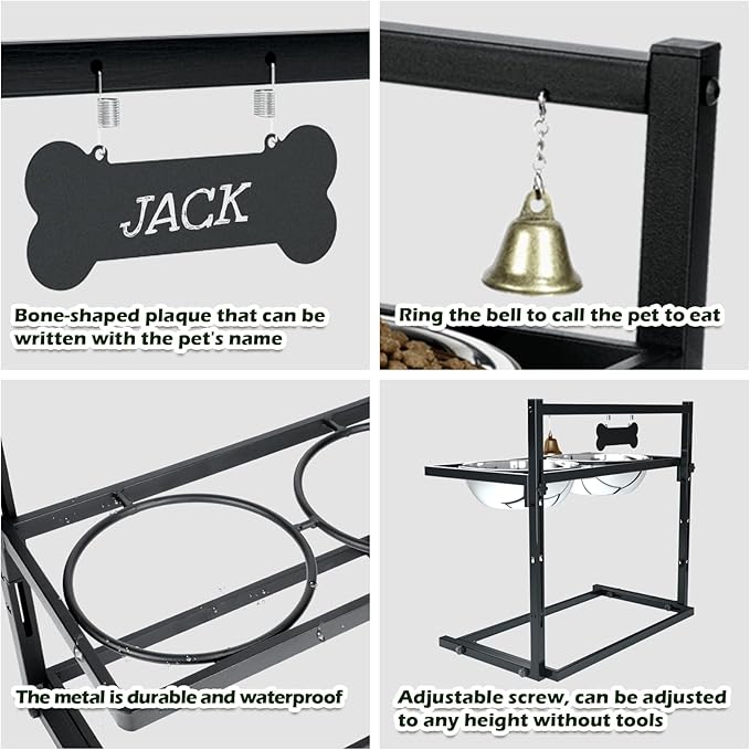 SHAINFUN Christmas Elevated Dog Bowls for Large Breeds with Mat, Adjustable Height, Tall Raised Dog Food Water Bowl Stand Gift for Dogs