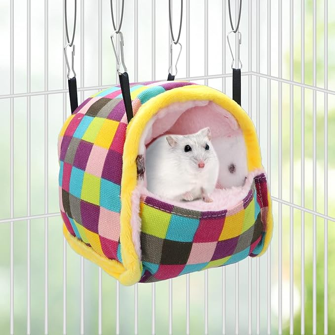 Wontee Hamster Bed Hideout Sugar Glider Hammock Small Animal Warm Bed House for Hamsters Hedgehogs Sugar Glider Gerbils Mice (Medium, Colorful Plaid)