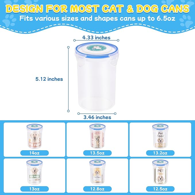 REFLYING Canned Cat Food Storage Lids,Reusable Airtight Can Cover Pet Food Sealer, Keeps Dog Food Storage Container Food Fresh, Cat Food Container Eliminates Odor, Easy To Use With SUS 304 Spoon