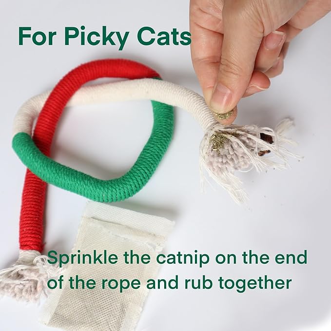 Kittens Toys，Cat Chew Toys for Indoor Cats, Catnip Toy for Teeth Cleaning, Interactive Cat Nip Teething Rope Toys for Cats Kitty, 2 Pack (27.56&7.87 inches，Plus 2 Packs of Catnip)