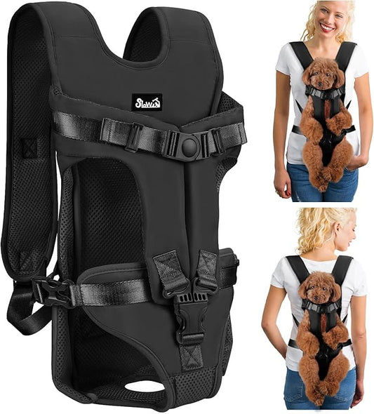 Lukovee Dog Backpack Carrier, Legs Out Easy-fit Dog Front Carrier for Small Medium Dogs, Adjustable Hands Free Dog Chest Carrier for Hiking Cycling (B,Medium)