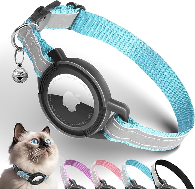 Airtag Cat Collar Breakaway, Odokele Reflective Cats Collars with Apple Air Tag Holder for Kitten, Cat GPS Tracker Adjustable Collars with Safety Quick Release Buckle for Kitties and Puppies - Blue