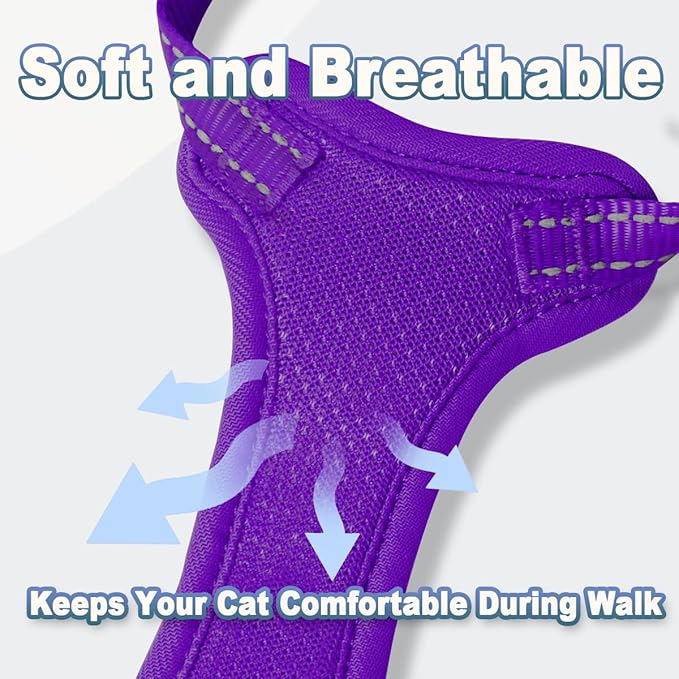 Cat Harness and Leash Set Escape Proof for Kitten Walking, Soft Adjustable Top Handle Vest Harnesses for Cats, Easy Control Breathable Reflective Small Medium Large, Purple, XXS