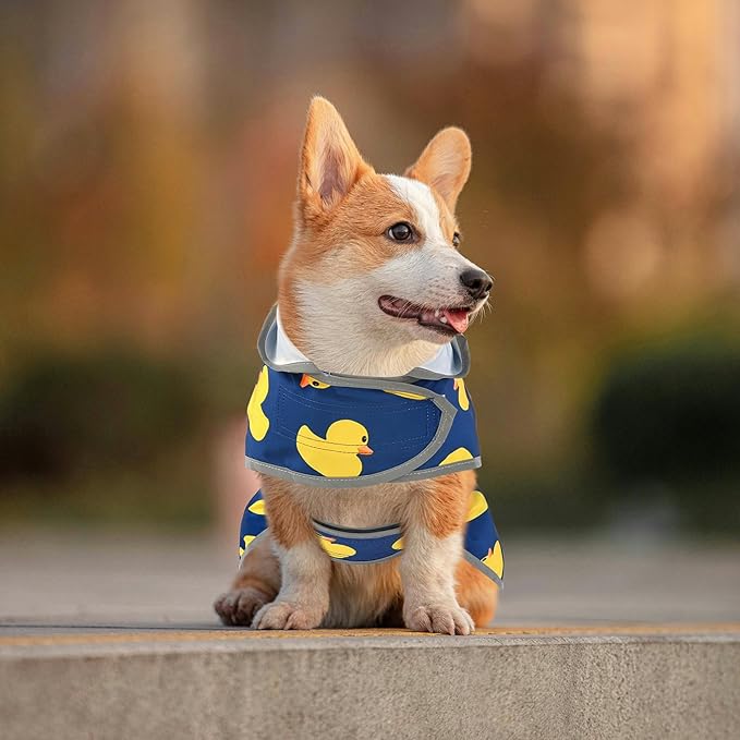 Dog Raincoat for Medium Dogs Waterproof Hooded Rain Jacket with Reflective Strips Leash Hole & Poncho Adjustable Fit (Duck,L)