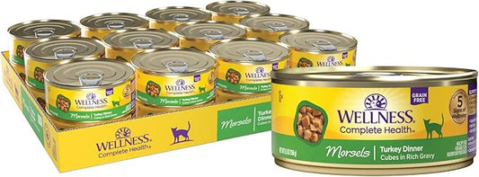 Wellness Complete Health Cubed Adult Wet Cat Food, Natural, Protein-Rich, Grain Free, 5.5 Ounce, 24 Pack, (Turkey Entrée)