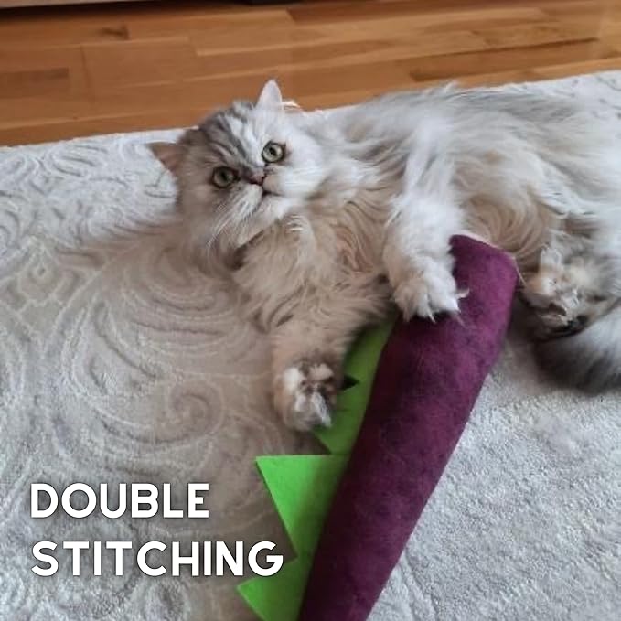 Large Cat Toy Dino, Catnip Matatabi Silvervine Filled Help Relief Stress Interactive Indoor Cat Kicker with Bell and Smell (Purple)