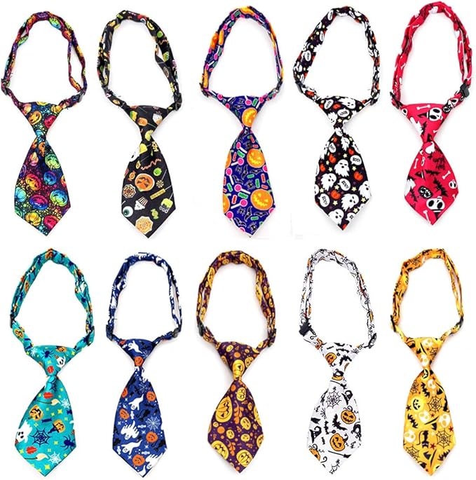 PET SHOW 10pcs Halloween Small Dog Ties Neckties for Doggies Cats Adjustable Holiday Grooming Accessories Neck Ties Bowties Girl Boy Festival Costumes Puppies Party Gift Favor