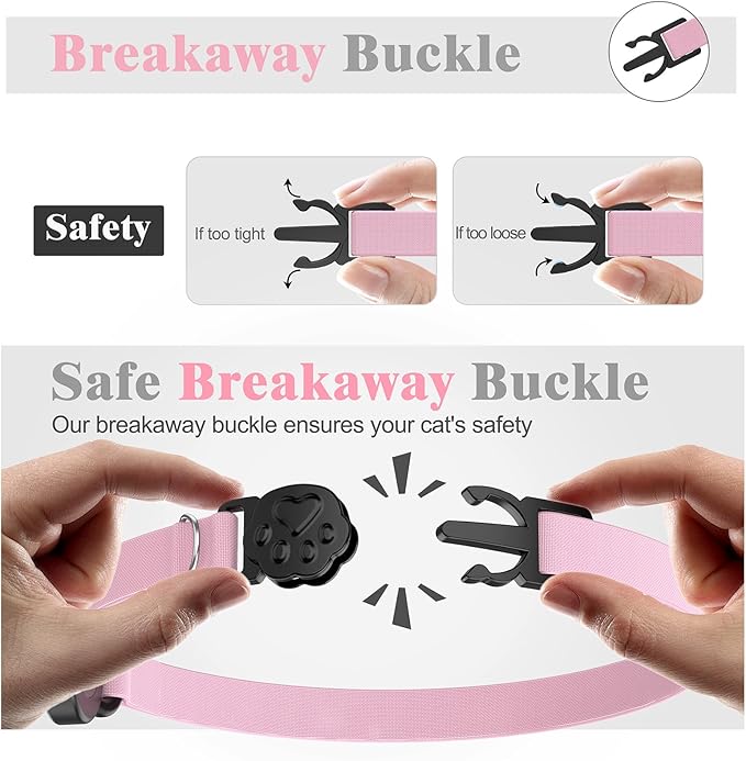 Airtag Cat Collar, Stretchy Kitten Collar with Apple Air Tag Holder, Lightweight and Comfortable, Ultra Elastic GPS Cat Collars for Cats Kittens and Puppies, 8-12.5 Inch, Pink