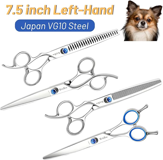 7.5in Straight Curved Dog Grooming Scissors Set, VG10 Steel Pet Shears Kit, Professional Dog Trimming Scissors, for Rabbit Cat Face Body Hair Cutting Groomer or at Home, with Ergonomic Handle