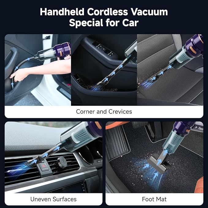 Handheld Vacuum Cordless, Car Vacuum Cleaner with High Power Strong Suction, Compressed Air Dusters with LED Light, Mini Portable Hand Vacuum Blower for Home, Pet (Navy)