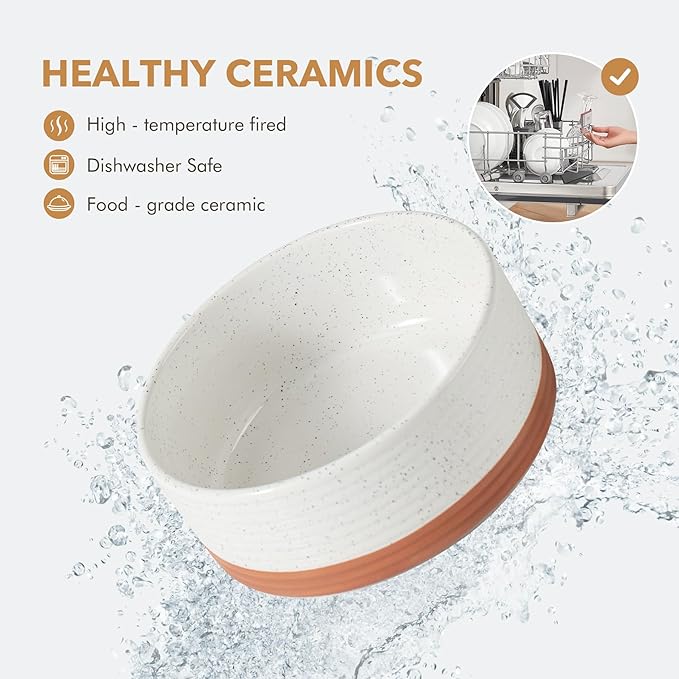 Ceramic 7.3inch Dog Bowl for Medium Breed Dogs, Anti-Slip and Weighted Pet Food and Water Dishes(Single Bowl, Vanilla White)