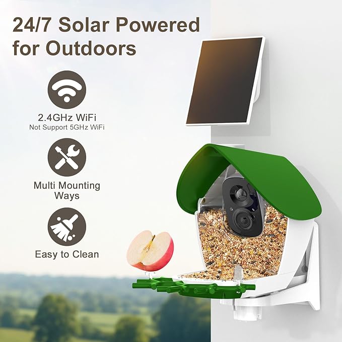 birdsnap® P33 - Bird Feeder with Camera Solar Powered, 2K Video Bird Camera Feeder Live with 32GB Card, AI Identify Feather Species, Auto Record in Backyard, for Birds Lover