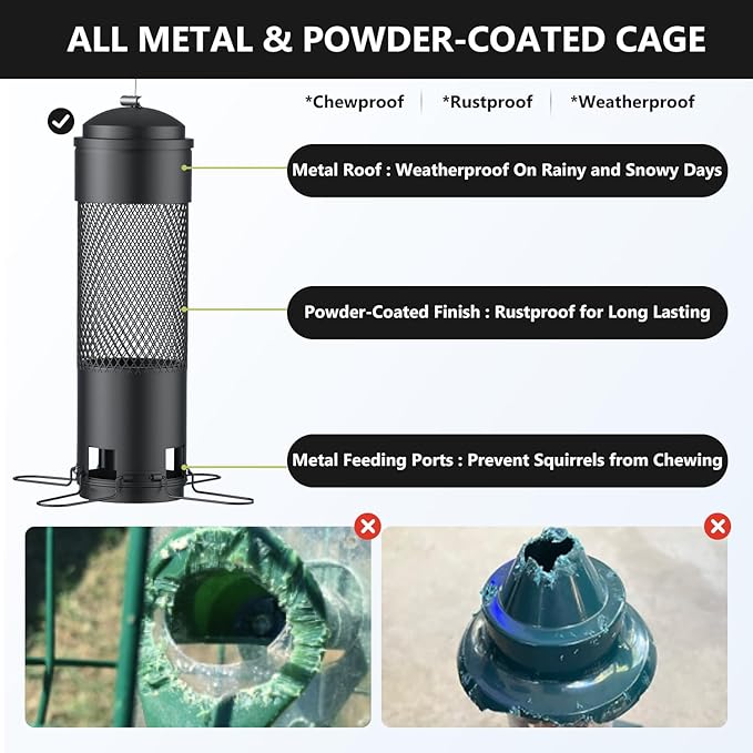 LCSEVEN Bird Feeders for Outdoors Squirrel Proof with Weight-Activated Perches, Hanging Bird Feeder for Outside, Metal Feeder for Wild Cardinal, Finch, Blue Jay, Chickadee, 3LB Seed Capacity, Black