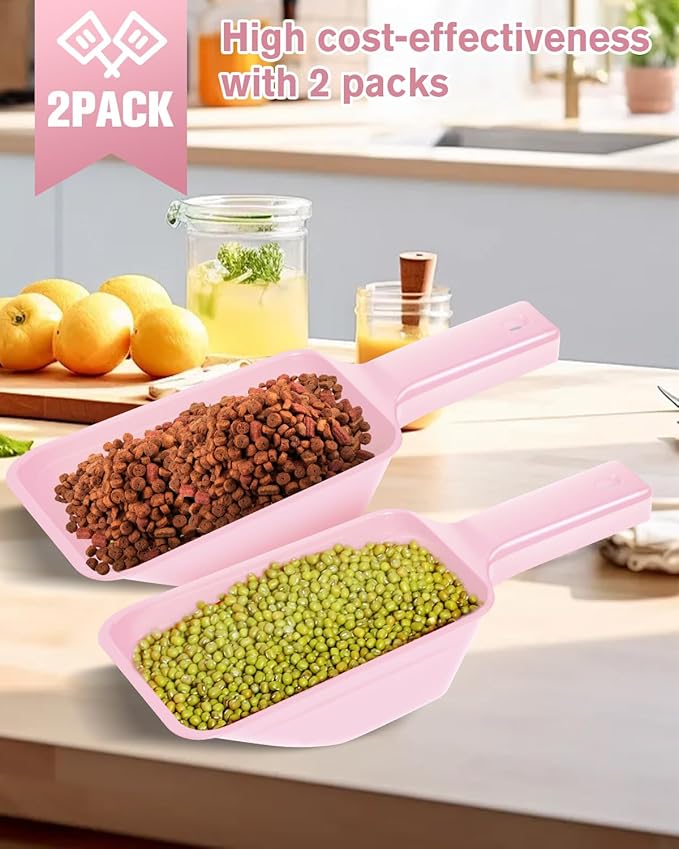 2 Cup Dog Food Scoop(2 Pack), Plastic Pet Food Scoop with Measuring Lines for Accurate Pet Food Portions,Dishwasher Safe (Pink)