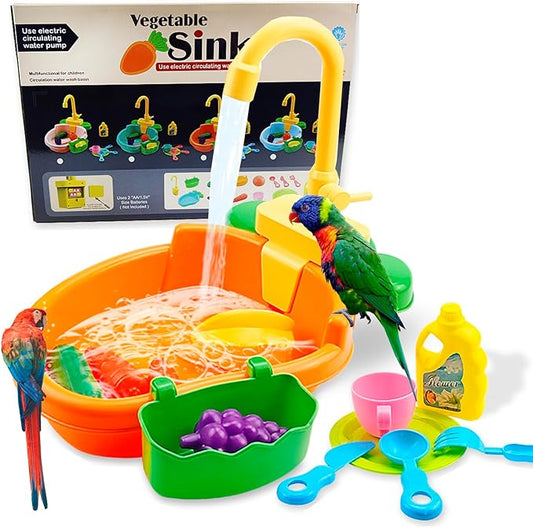 Parrot Bath Shower, Bird Bath for Cage, Automatic Bird Bathtub Pet Bath Pool with Faucet, Bird Fountain Swimming Pool Toy Bath Shower Water Dispenser for Ferret, Love Bird, Goldfinch (Orange)