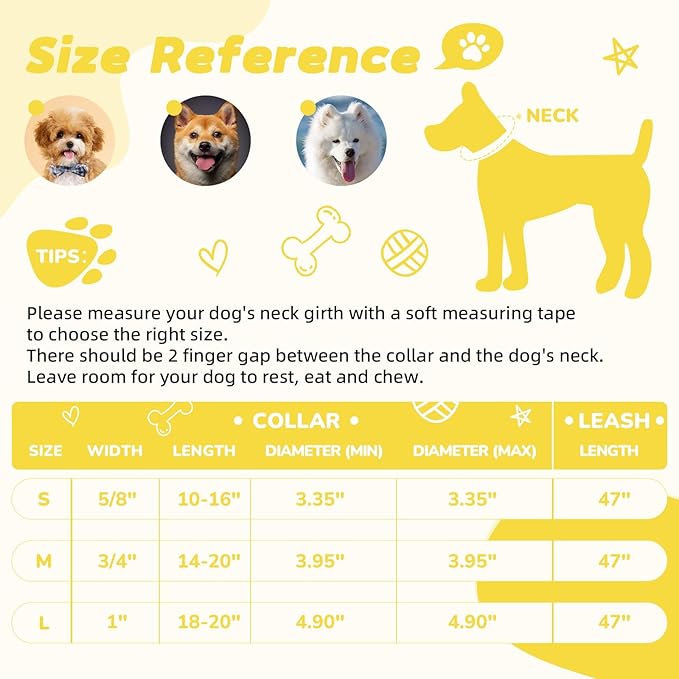Yellow Dog Collar and Leash Set for Medium Size Dog, Breathable, Anti-Odor & Soft, Comfortable for Sensitive Skin Puppies, 90% Bamboo Rayon, Adjustable Quick-Release Buckle Pet Collar