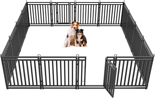 Dog Fence Outdoor Indoor, 32" Inch Height 16 Panels Dog Playpen for Large/Medium/Small Dogs Metal Dog Pen for Yard Camping and RV | Black-Silver