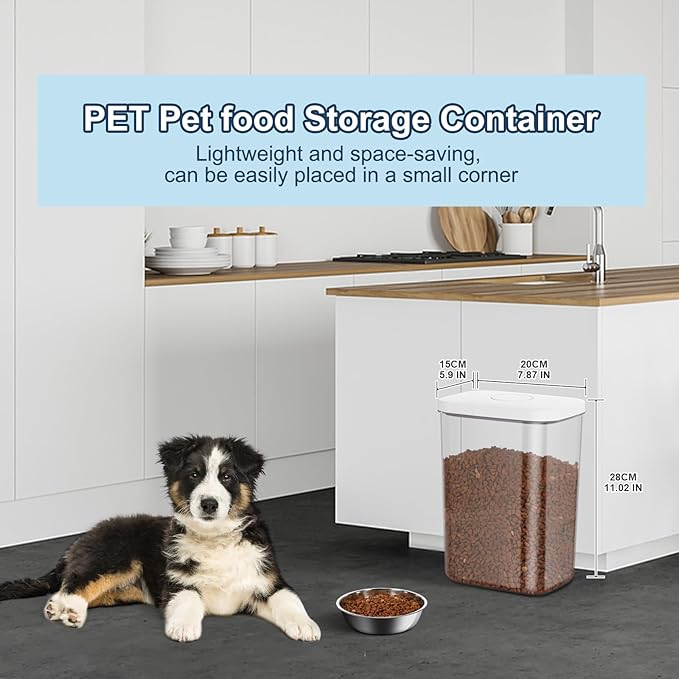 5-8 Lbs/6Qt Airtight Dog Cat Food Storage Container and Pet Storage Bin BPA-Free, PET Clear Stackable Dog Treat Containers Measuring Scoop Suitable for Dogs Food, Cats Food and Other Dry-1Pack