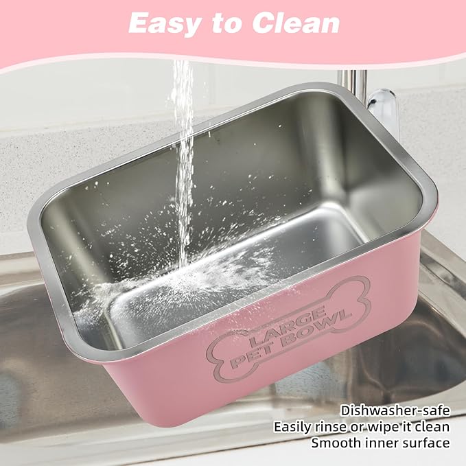 3 Gallons Large Dog Water Bowl, Stainless Steel Metal Dog Bowls, Large Capacity Pet Food Bowl Water Dish for Indoor and Outdoor Universal for Medium to Giant Dogs Pink