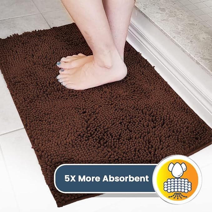 Muddy Mat® AS-SEEN-ON-TV Highly Absorbent Microfiber Door Mat and Pet Rug, Non Slip Thick Washable Area and Bath Mat Soft Chenille for Kitchen Bedroom Indoor and Outdoor - Chocolate Brown 5ft x 7ft