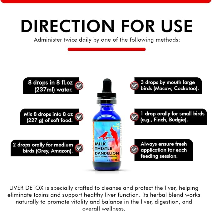 Morning Bird Milk Thistle & Dandelion Extract 1 fl oz - Organic Bird Supplement for Optimal Health – Support Liver Heath & Promotes Detox - Suitable for All Birds Species