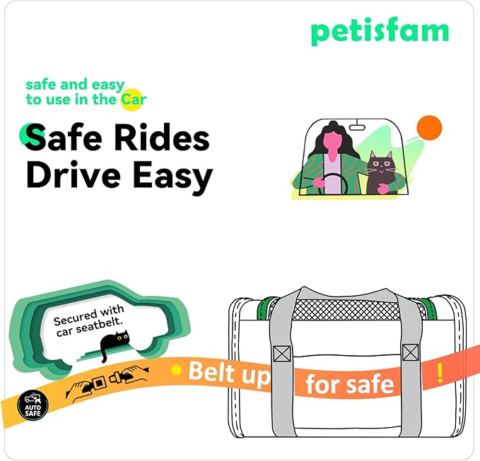 Quick-in Pet Carrier Bag for Cats & Dogs. Airy Mesh Windows Let Fur-Kids See You Reduce Anxiety & Breath Easy. Rip-Stop Fabric & Lockable Zips Hug Securely. Washable Comfy Pad. Collapsible