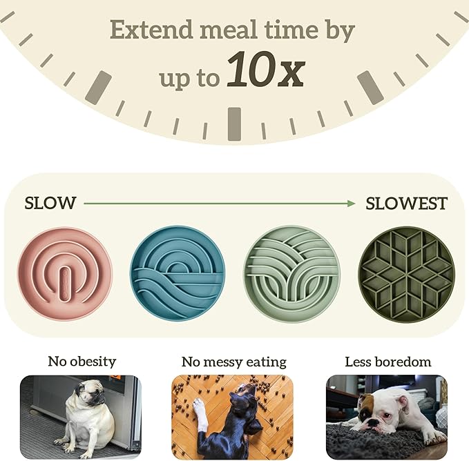 OHMO Slow Feeder Dog& Cat Bowl, Silicone Puppy Cat Food Bowl with Anti-Slip Suction Cup Slow Down Small Dogs Eating, Anti Choking (S-Tree of Life,Sage Green)