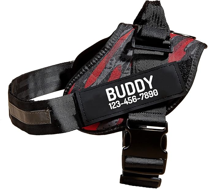 PawPawify Custom No Pull Dog Harness with Name and Phone Number, Heavy Duty Personalized Pet Vest to Prevent Tugging, Pulling, or Choking, Training and Walking (Camouflage Red, S (Chest 16-21in))