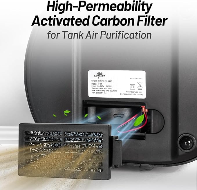 4L Reptile Humidifier Fogger Top Fill, Automatic Misting System for Reptiles, Adjustable Fogging, Leak-Proof, Timing Terrarium Mister Tank Humidifier for Snake Chameleon Frog Hermit Crab