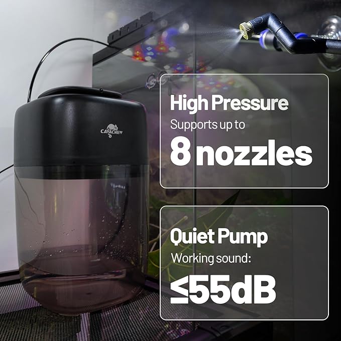 10L Reptile Mister with 4pcs Nozzles, High Pressure Reptile Mister System with Timer, Automatic Mister Fogger for Reptile Tank, Adjustable Terrarium Misting Humidifier for Reptiles/Amphibians