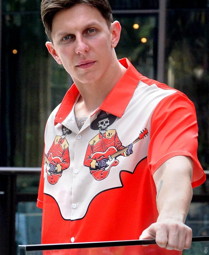 Men’s Hawaiian Shirt Western Cowboy Symmetrical Print Short Sleeve Button Down Casual Beach Holiday Summer Shirt