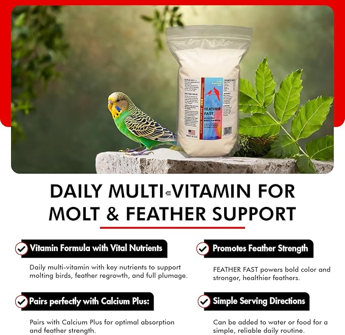 Morning Bird Feather Fast 3 lbs – Multi-Vitamin During Molt - Molting Support Supplement for Bird – Amino Acid & Vitamin Powder Formula– Promotes Feather Growth, and Full Plumage – for All Adult Birds