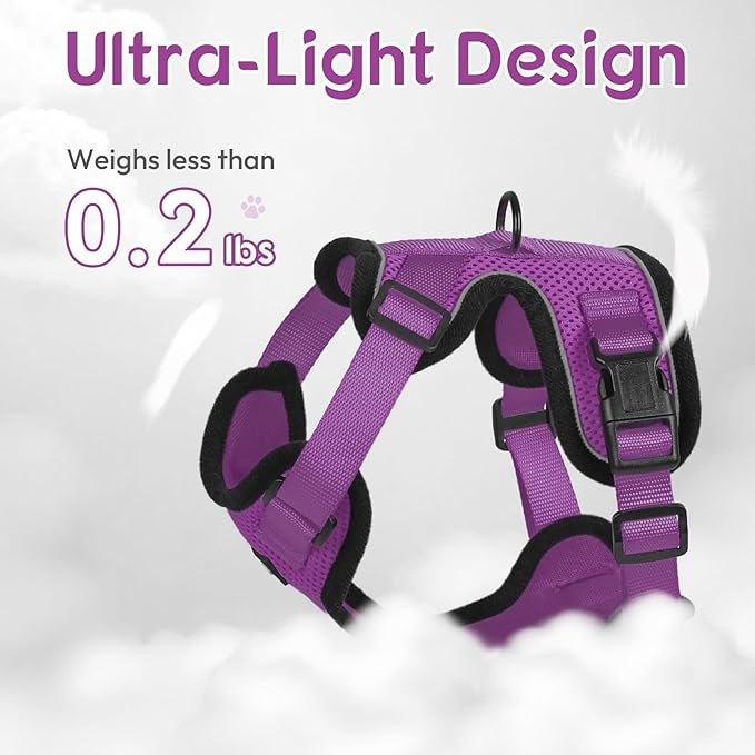 Dooradar Cat Harness and Leash Set, Escape Proof Safe Adjustable Kitten Vest Harnesses for Walking, Easy Control Soft Breathable Mesh Jacket with Reflective Strips for Cats, Purple, M