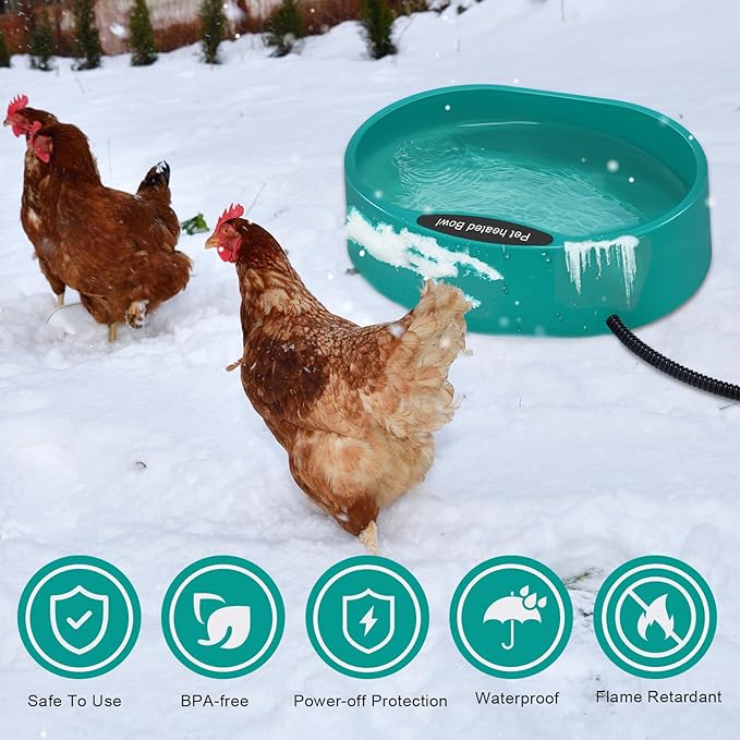 Heated Water Bowl for Chicken, Large Capacity 125OZ Poultry Water Heater for Hens Turkey Goose Duck Pigeon Poultry Birds Drinker in Winter, Chicken Coop Accessories No More Frozen Food Water
