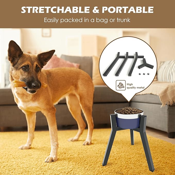 Elevated Dog Bowls for Large and Extra Large Dogs, Adjustable Width Dog Bowl Stand for 7-10.6" Wide Bowls, Food and Water Feeder, 13.7 in Tall Single Holder (Bowl Not Included)