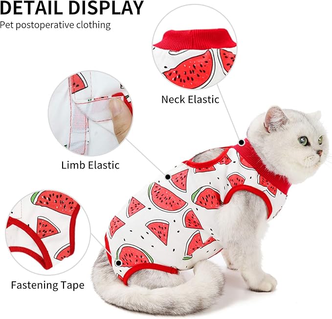 Cat Professional Surgical Recovery Suit,E-Collar Alternative for Cats Dogs,After Surgery Wear, Pajama Suit,Home Indoor Pets Clothing (S(3.3-5.5lbs), Watermelon)