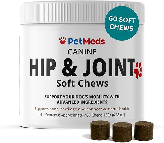 PetMeds Hip & Joint Supplement for Dogs - Vitamins, Glucosamine, MSM, Chondroitin, Collagen for Joint Mobility & Flexibility - Senior Dog Arthritis Support - Beef & Sweet Potato Flavor - 60 Soft Chews