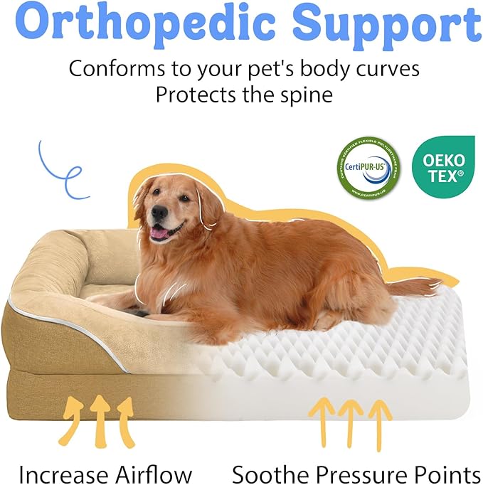 Washable Orthopedic Large Dog Bed -XL Large Dog Bed with Removable & Waterproof Cover Pet Beds with Foam Support for Big Size Dogs with Bolster