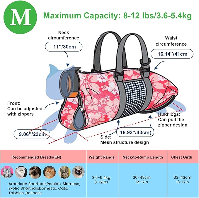 Cinf Cat Nail Clipping Cleaning Grooming Restraint Bag No Scratching Biting for Bathing Nail Trimming Injecting Examining(Flower,M)