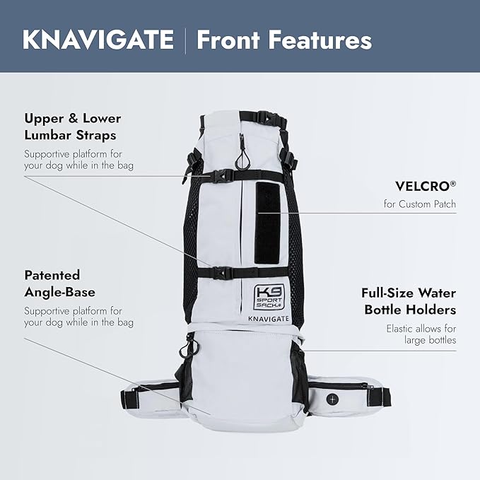 K9 Sport Sack Knavigate - Small, Lunar Rock - Ideal for Dogs with 13-16” Back Length - Adjustable, Backpack-Style Carrier with Internal Frame & Padded Hip Belt