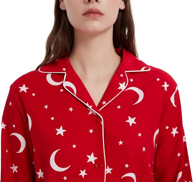 GLOBAL Flannel Pajamas for Women 2-Piece Comfy and Cozy Flannel Pj Set Cotton Loungwear