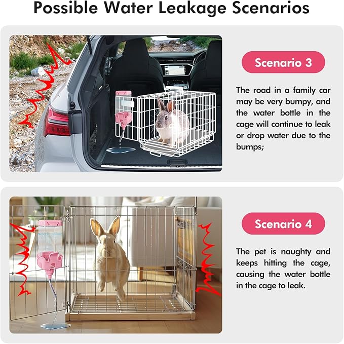 Vannon Small Animal Water Dispenser for Cage, 30oz Auto Feeding Crate Water Bottle for Rabbit, Chinchilla, Ferret, Guinea Pig, Squirrel, Hedgehog, Pet Nozzle Diameter: 10mm, BPA Free, Pink