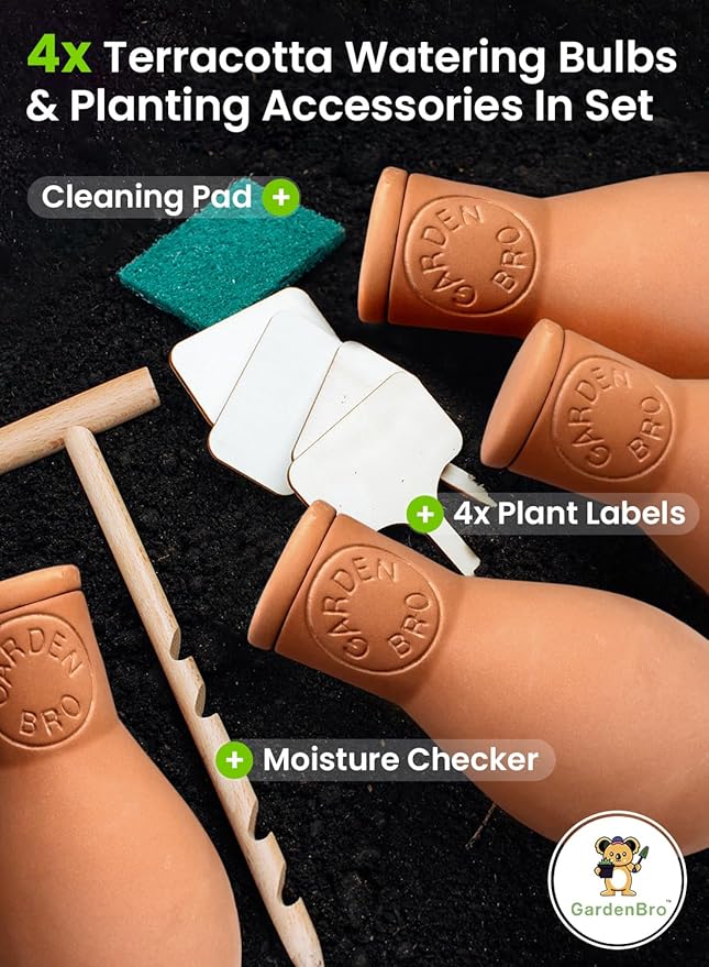 4 Pcs Ollas Terracotta Watering Pots Large - 14 Oz Terracotta Self Watering Globes For 1-week Easy To Refill - Clay Garden Olla Pots Plant Waterers While On Vacation Outdoor & Indoor [4pcs Large 14oz]