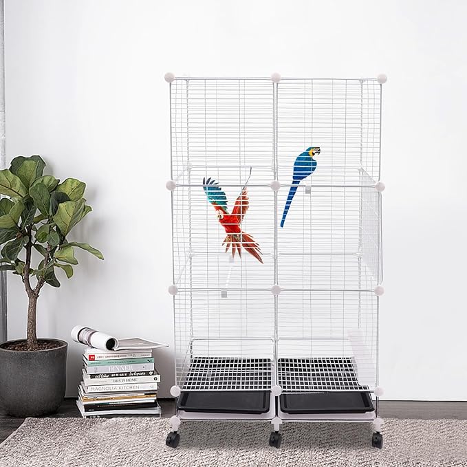 49"H Wrought Iron Bird Cage Large Parrot Cage, 3-Tier Movable BirdCage Parakeet Cage w/Wheels, 360° View Spacious Interactive Bird House Pet Bird Flight Cage for Medium&Small Birds(Iron Mesh)