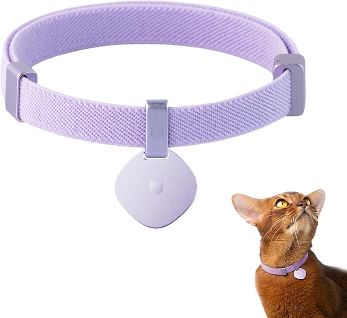 Safety Cat Collar Pro and Tag Set - U.S. IDA Gold Award, Elastic Release Cat Collar Charm Tag, Non Breakaway Cat Collar Adjustable with Charm for Kitten Small Large Cats (Monet Purple, S)
