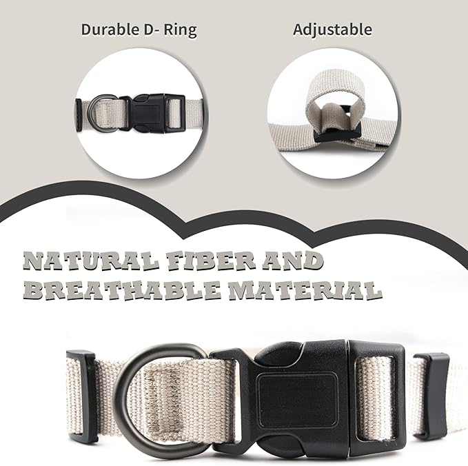 Beige Dog Collar for Small Dogs, Breathable, Anti-Odor & Soft, Comfortable for Sensitive Skin Puppies, 90% Bamboo Rayon, Adjustable Quick-Release Buckle Pet Collar for Chihuahuas Frenchie