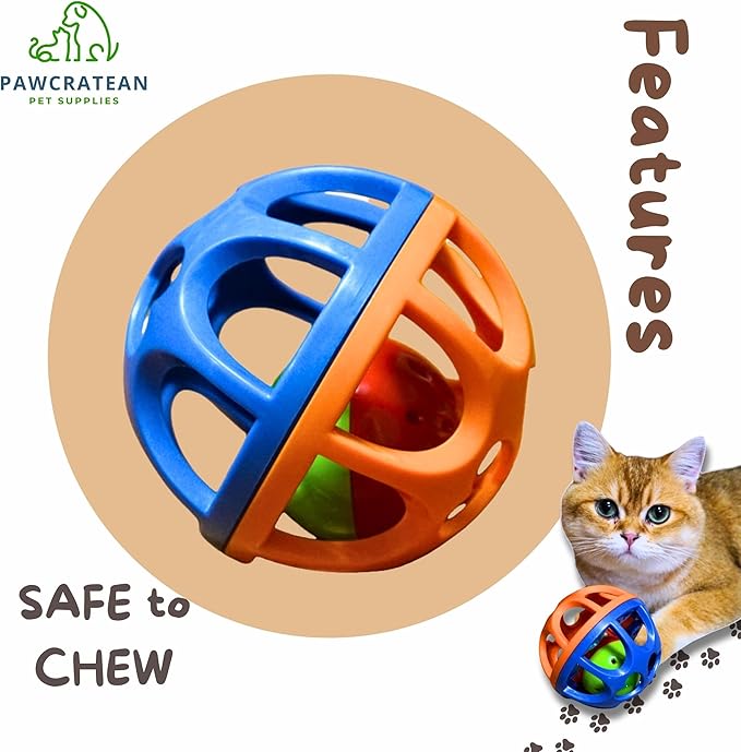 Large Cat Ball Toy with Bell - Durable, Self-Entertainment, Colorful Indoor Exercise (Yellow & Purple) (Blue & Red)